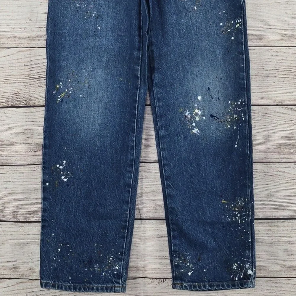 Zara Paint Splatter High Rise Cropped Painter Wide Leg Jeans Size 0 NWT - Picture 4 of 10